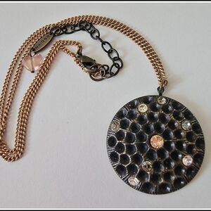 #Sabika Spr 21 Round 1.25" Black Pendant Necklace Crystals Rose Gold Chain #NWOT